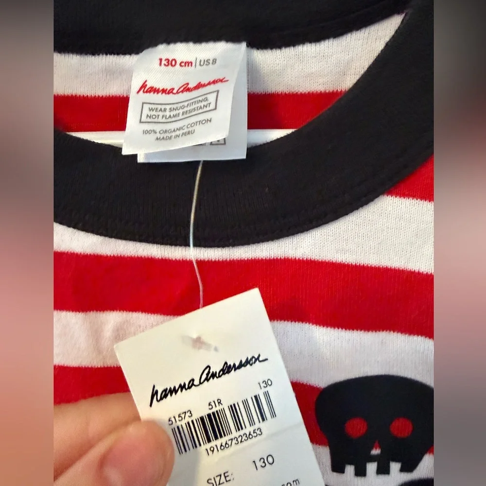 Hanna Andersson Red and White Striped Long Sleeve Skull Pajama Top - Picture 3 of 3